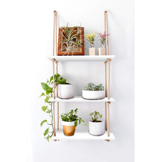                       Vah Wall Hanging Shelf White Wood Floating Shelves For Wall Rustic Rope She                                              