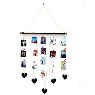                       VAH Hanging Photo Display Macrame with Heart  Picture Frame Collage Picture Display Organizer with Wood Clips for Wall D                                              
