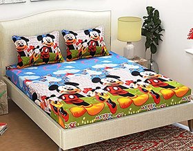 SHAKRIN 3d Printed  Poly Cotton Double Bedsheet with 2 Pillow Covers, 90 x 90 inch , Multicolor