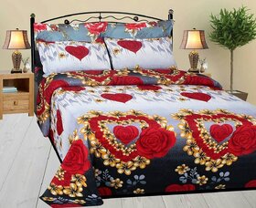 SHAKRIN 3d Printed  Poly Cotton Double Bedsheet with 2 Pillow Covers, 90 x 90 inch , Multicolor