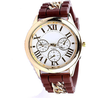                       Mastrena White Dial Analog Rubber Strap And Golden Design Women Watch- Tiger24                                              