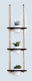 VAH Wood Hanging Planter Shelf Plant Hanger Decorative Flower Pot Rack with Rope Home Decor Hanging Planter-Plant Stand