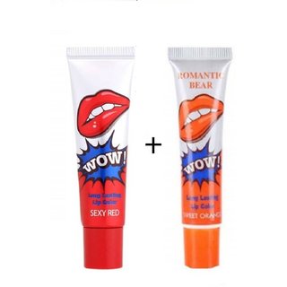 2 Colors ROMANTIC BEAR 2PCS Waterproof Lipstick -SEXY RED  SWEET ORANGE