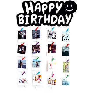                       VAH Happy Birthday wooden Hanging Photo Display Picture Frame Collage Picture Display Organizer with Wood Clips for Wall                                              