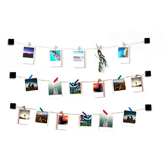                       VAH 3 set of Sequre wooden Hanging Photo Display Picture Frame Collage Picture Display Organizer with Wood Clips for Wal                                              