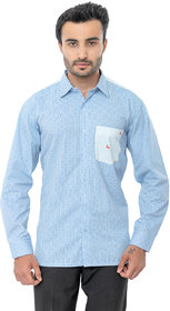 Bureture Men's Soft Blue Spread Collar Printed Shirt