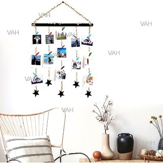                       VAH Hanging Photo Display Macrame with Star Picture Frame Collage Picture Display Organizer with Wood Clips LED Light fo                                              