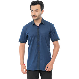 Bureture Men's Colonial Blue Spread Collar Solid Shirt