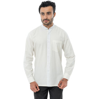                       Bureture Men's Alyssum White Mandarin Collar Solid Shirt                                              