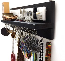 VAH Jewelry Organizer with Bracelet Rod Wall Mounted l Wooden Wall Mount Holder for Earrings, Necklaces, Bracelets, and