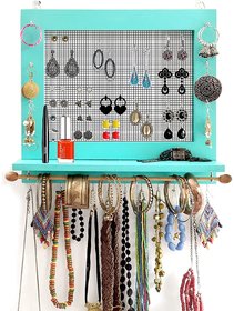 VAH Jewelry Organizer with Bracelet Rod Wall Mounted l Wooden Wall Mount Holder for Earrings, Necklaces, Bracelets, and