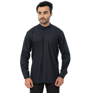 Bureture Men's Raven Song Black Mandarin Collar Solid Shirt