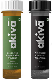 Healthy Weight Pack-60 shots -30 days- Green Tea Apple Cider Vinegar + Activated Charcoal Aloe Vera by Akiva Superfoods