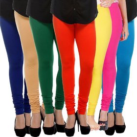 Cotton Legging For Women's/Multi Color Leggings/Churidar Leggings Fit To Waist Size Pack Of 6
