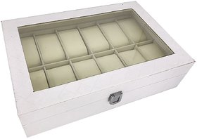 House of Quirk Watch Box 12 Slot Pu Leather Design Display Case - White