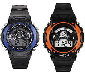 Mastrena Blue  Orange Digital Seven Color Lights Kids Watch -SG1017