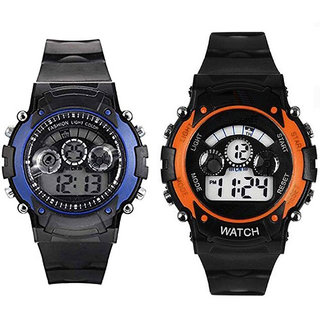 Mastrena Blue  Orange Digital Seven Color Lights Kids Watch -SG1017