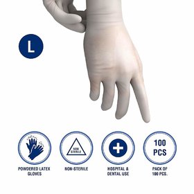 ASGTRADE Dressing India Non Sterile Latex Medical Examination Disposable Powdered Hand Gloves (Large, 100 Pieces)