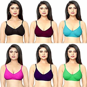 DeVry Womens Full Coverage Non Padded Non-Wired T-Shirt Bra with Detachable Straps - Combo Pack of 6 Pcs