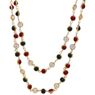 Multicolour Pearl Jade Quartz Semi Precious Gemstone Beads Chain for Women (14.5 Inch Length)