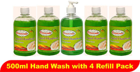Liquid Hand Wash 500ml Aloe Vera (Pack of 5) (With 4 Refill pack)
