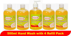 Liquid Hand Wash 500ml Lemon (Pack of 5) (With 4 Refill pack)