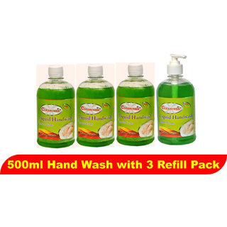 Liquid Hand Wash 500ml Aloe Vera (Pack of 4) (With 3 Refill pack)