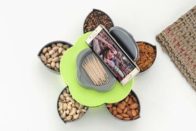 Flower Candy Box Serving Rotating Tray Dry Fruit 1 Piece Condiment Set Decorative Dry Fruit Box Or Mukhwas Dani
