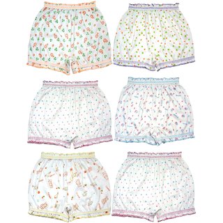 KIDBIRD Girls Boys and Girls White Cotton  Inner Underwear Panty Bloomers Combo Pack of 6