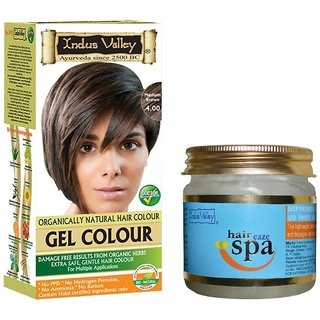 Indus Valley Natural Gel Medium Brown 4.0 Hair Colour With Deep Nourishing Eaze Spa ( 220 ML + 175 ML )