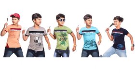 Kavin's Cotton Trendy T-Shirt for boys, Pack of 5, Multicolored, Combo Pack - Jill