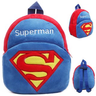 PROERA Superman Velvet School Bag for Nursery Kids, Age 2 to 5 Waterproof Plush Bag (Red, 14 inch)