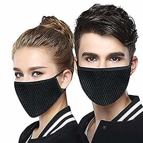 Bonnym Anti-Pollution Dust Cotton Unisex Mouth Mask (Black) (Pack of 2)
