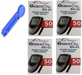 Dr Morepen 200 sugar test strips (504) for Bg-03 +200 Round Lancets (No Meter)