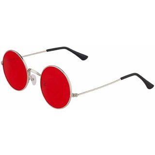 Adrian Red UV Protected Round Metal Full Rim Free-Size Sunglasses For Boys and Girls