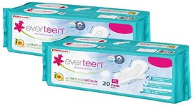 everteen XL Sanitary Napkin Pads with Neem and Safflower, Cottony-Dry Top Layer for Women  2 Packs (20 Pads Each, 280mm