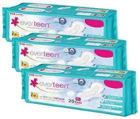 everteen XL Sanitary Napkin Pads with Neem and Safflower,Cottony-Dry Top Layer for Women  3 Packs (20 Pads Each,280mm)