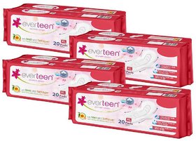 everteen XL Sanitary Napkin Pads with Neem and Safflower,Cottony-Soft Top Layer for Women  4 Packs (20 Pads Each,280mm)