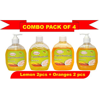 Liquid Hand Wash 300ml Pack of 4 of Lemon 2pcs + Orange 2 pcs