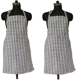 SHOP BY ROOM Cotton Checks Kitchen Apron with Front Pocket For Home and Restaurant - Pack of 2 - Black And White