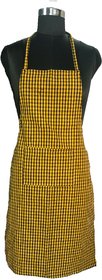 SHOP BY ROOM Cotton Checks Kitchen Apron with Front Pocket For Home and Restaurant - Pack of 1 - Yellow And Black