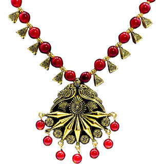                      Sunhari Jewels Maroon Beads Peacock Necklace Set With Earrings                                              