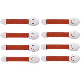 Kuhu Creations Kids Safety Nylon Bandy Lock for Drawer Fridge Cabinet Furniture. (8 Units, Red).