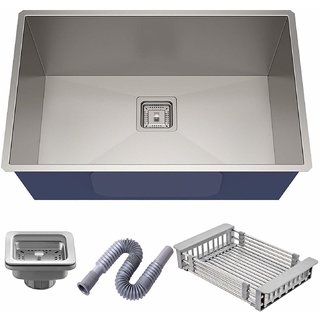 ZESTA Luxury Stainless Steel Single Bowl Kitchen Sink 24x18 x10 Inch Gloss Finish Handmade Storage Boxes