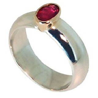                       CEYLONMINE Ruby / manik silver ring natural & lab certified gemstone ruby (  chunni )silver ring for women for unisex                                              