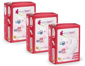 everteen XXL Sanitary Napkin Pads with Cottony-Soft Top Layer for Women - 3 Packs (40 Pads Each, 320mm)