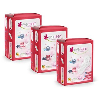 everteen XXL Sanitary Napkin Pads with Cottony-Soft Top Layer for Women - 3 Packs (40 Pads Each, 320mm)