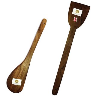 Royal Dosa Roti Spatula Set of 2 - Genuine Teak Wood Cooking Spatulas Ladles (Wooden Spoons for Pan) Nonstick