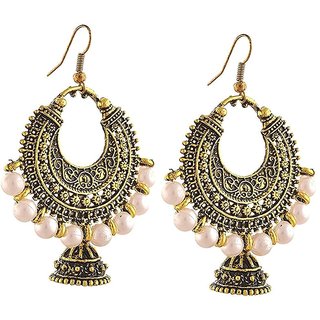                       Earrings Afghani Oxidized Chandbali Gold Plated Antique Finish Chandelier Earring for Girl and Women                                              