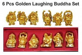 Feng Shui Golden Laughing Buddha for Happiness and Wealth Set of 6 Pcs